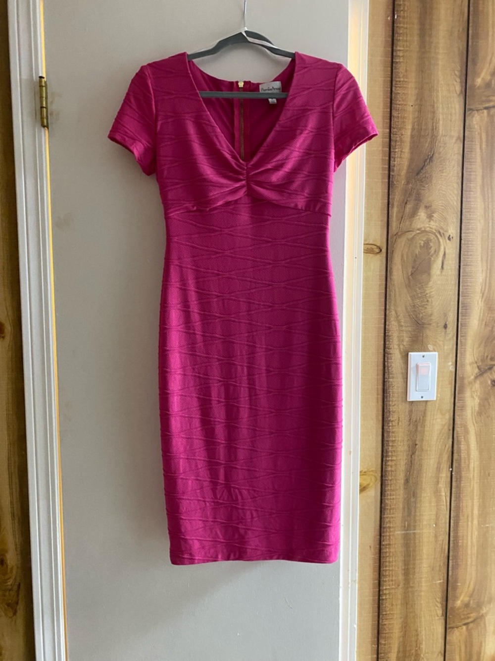 Tahari ASL Fuchsia Twist-Front Midi Sheath Dress